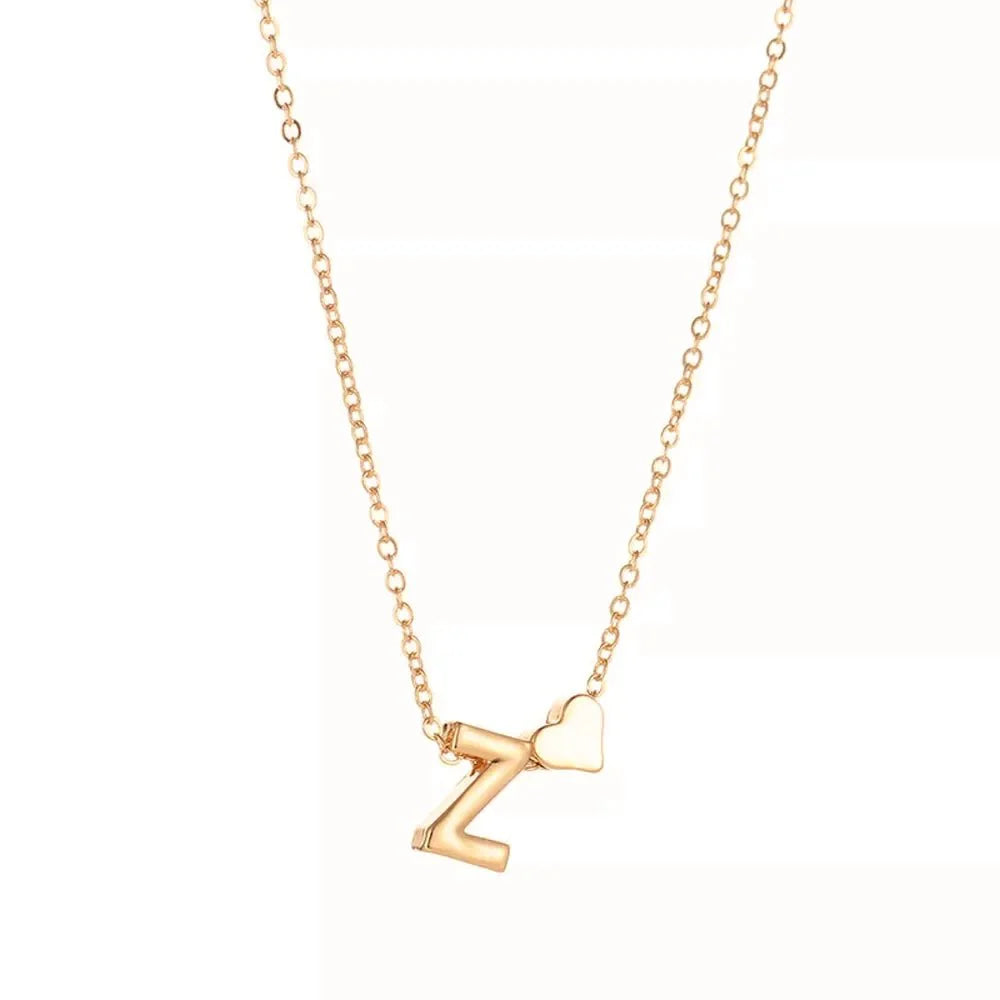 Dainty Heart Letter Initial Necklace - Veinci