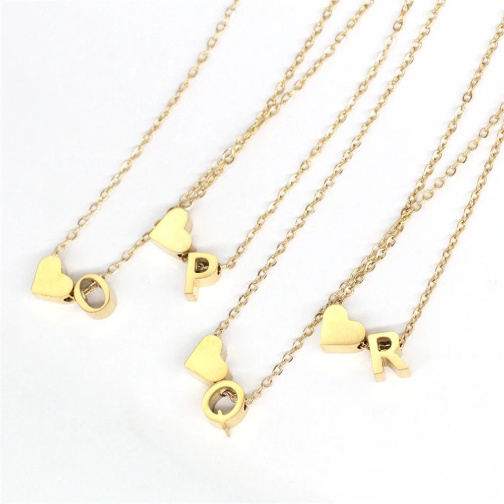 Dainty Heart Letter Initial Necklace - Veinci