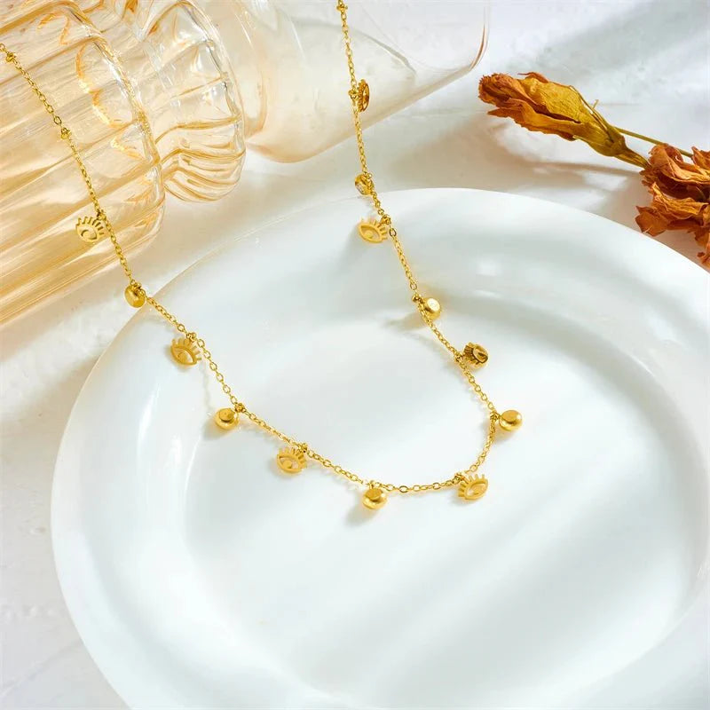 Dainty Minimal Evil Eye Diamond Necklace - Veinci