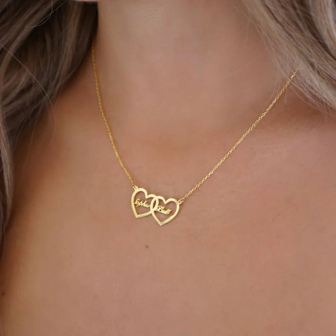 Dainty Personalized Dual Heart Name Necklace - Veinci