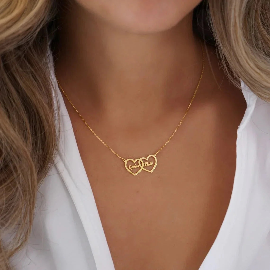 Dainty Personalized Dual Heart Name Necklace - Veinci