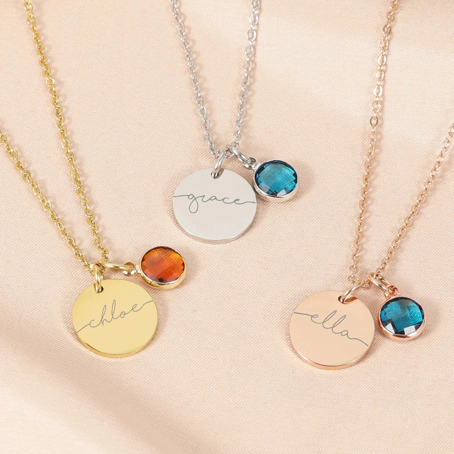 Dainty Personalized Name & Birthstone Necklace - Veinci