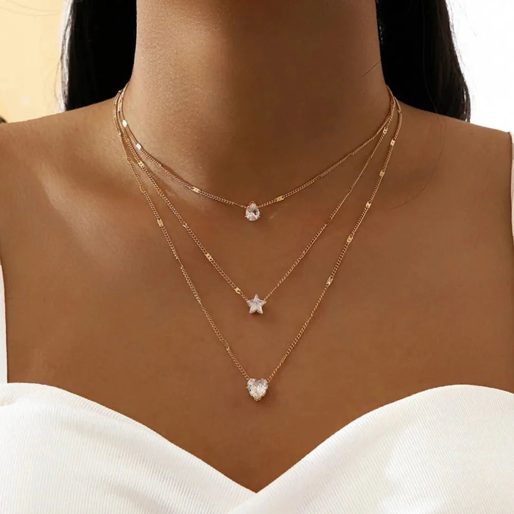 Dainty Shaped Diamonds Necklace Stack - Veinci