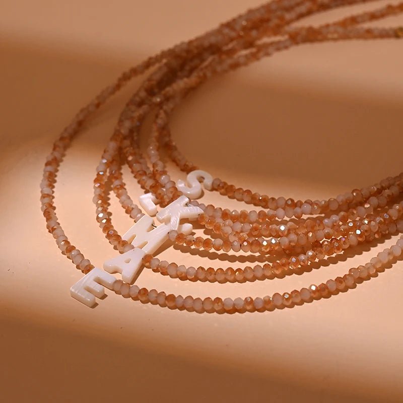 Dainty Stone Beaded Initial Necklace - Veinci