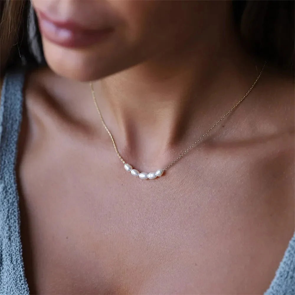 Dainty Strung Beaded Chain Necklace - Veinci