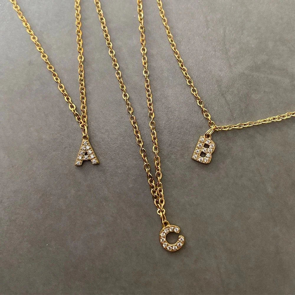 Dainty Zircon Letter Initial, Number, Symbol Chain Necklace - Veinci