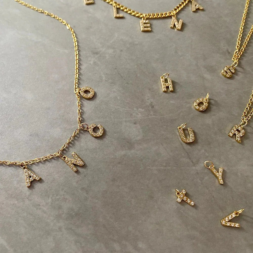 Dainty Zircon Letter Initial, Number, Symbol Chain Necklace - Veinci
