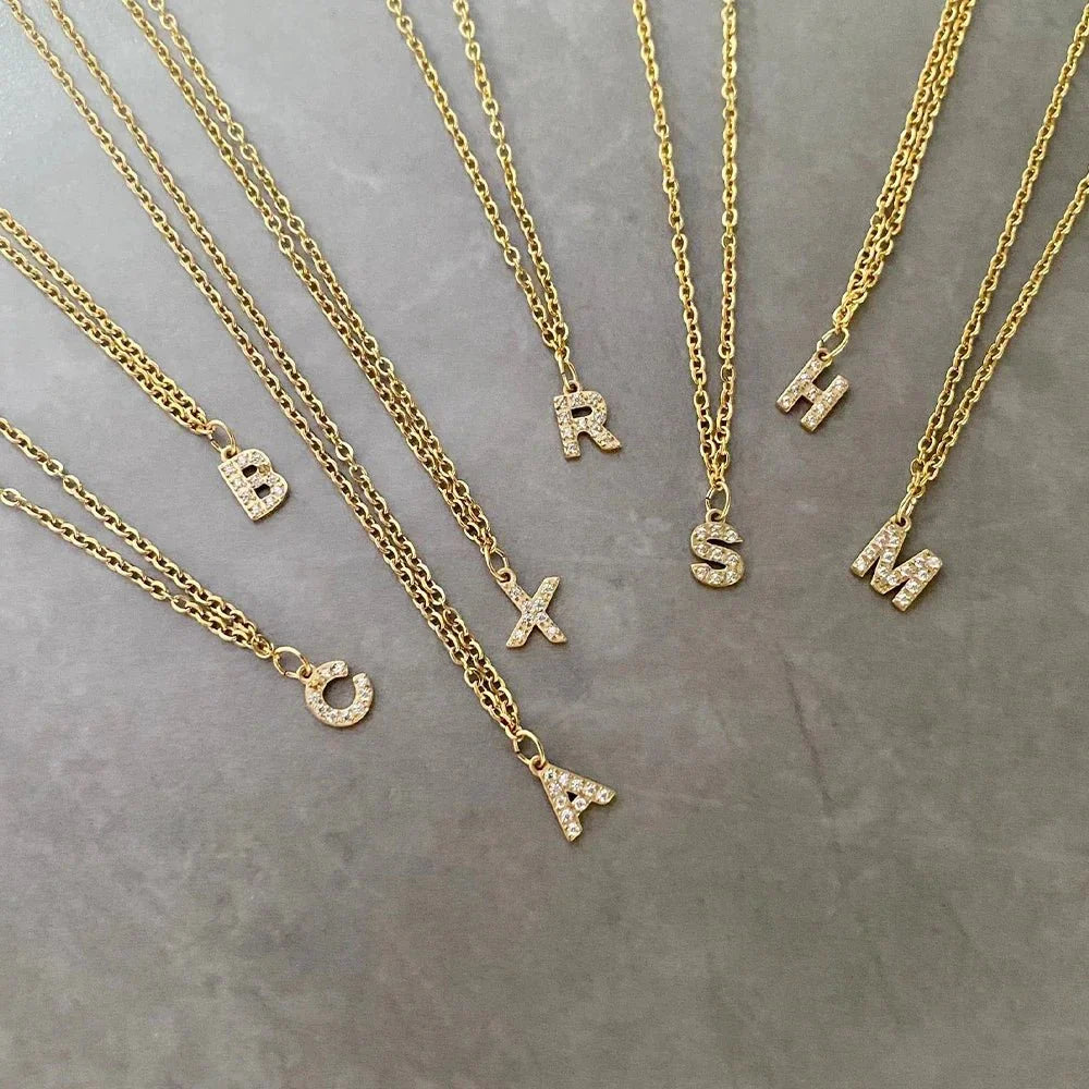Dainty Zircon Letter Initial, Number, Symbol Chain Necklace - Veinci