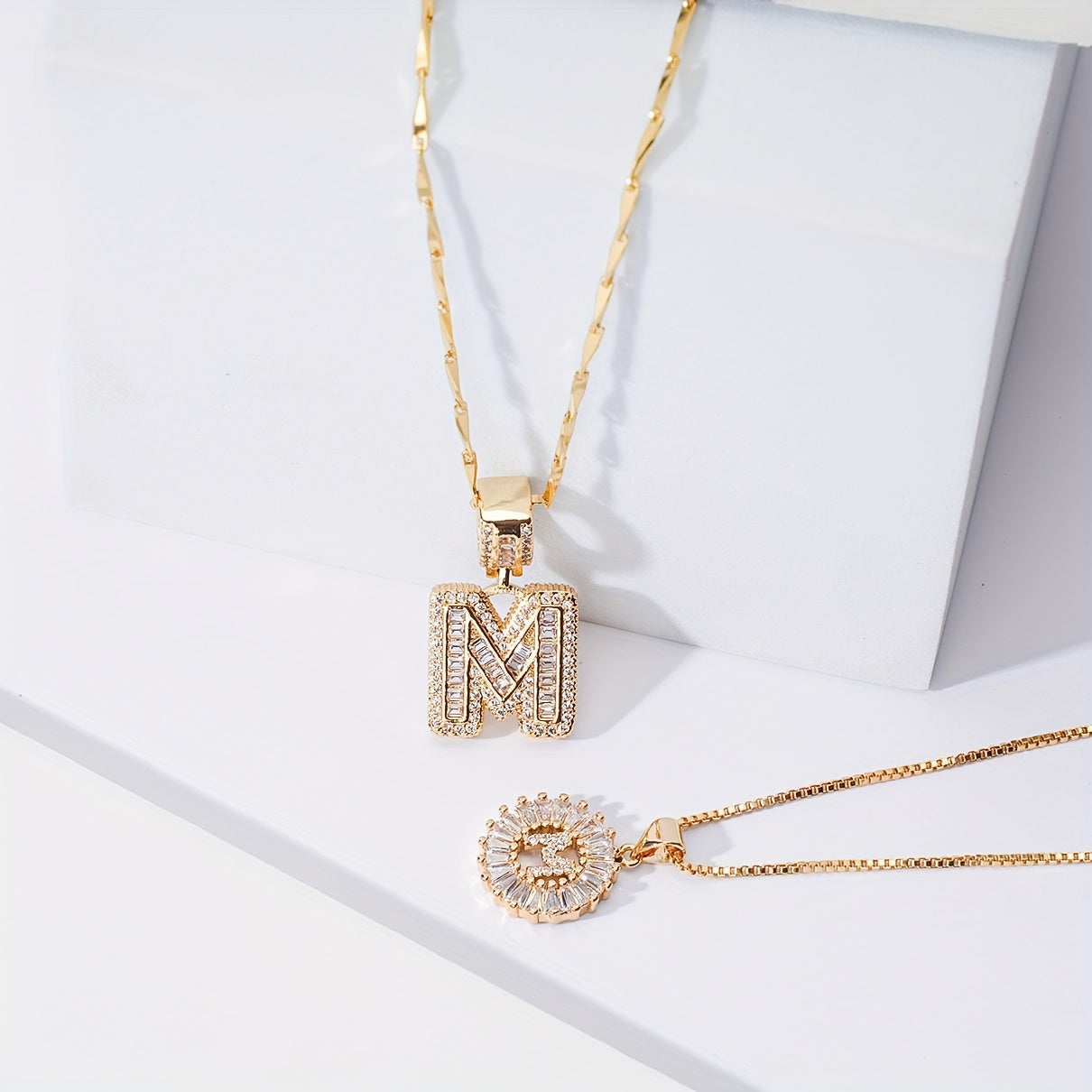 2pc 14k Diamond Letter Initial Necklaces