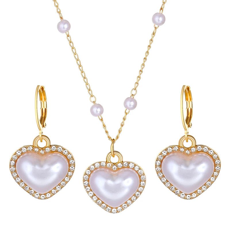 Elegant Pearl Heart Necklace and Earrings Set - Veinci