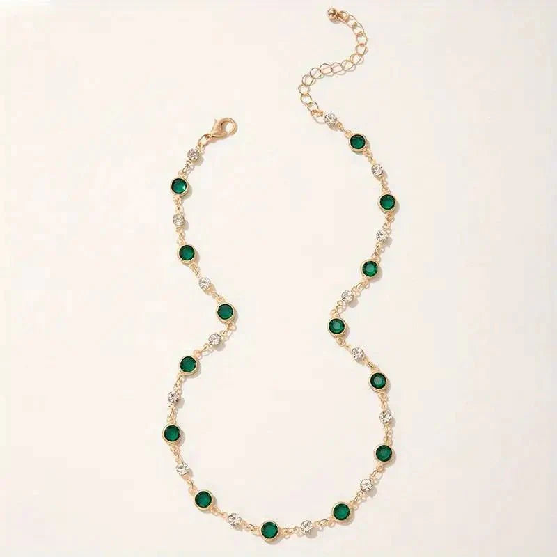 Emerald and Diamond Spaced Choker Necklace - Veinci