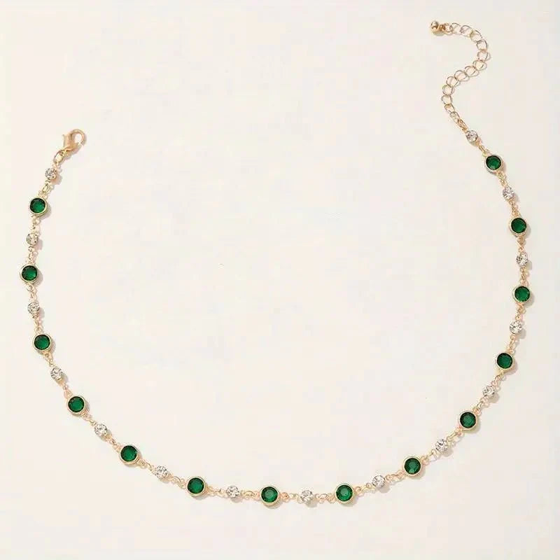 Emerald and Diamond Spaced Choker Necklace - Veinci