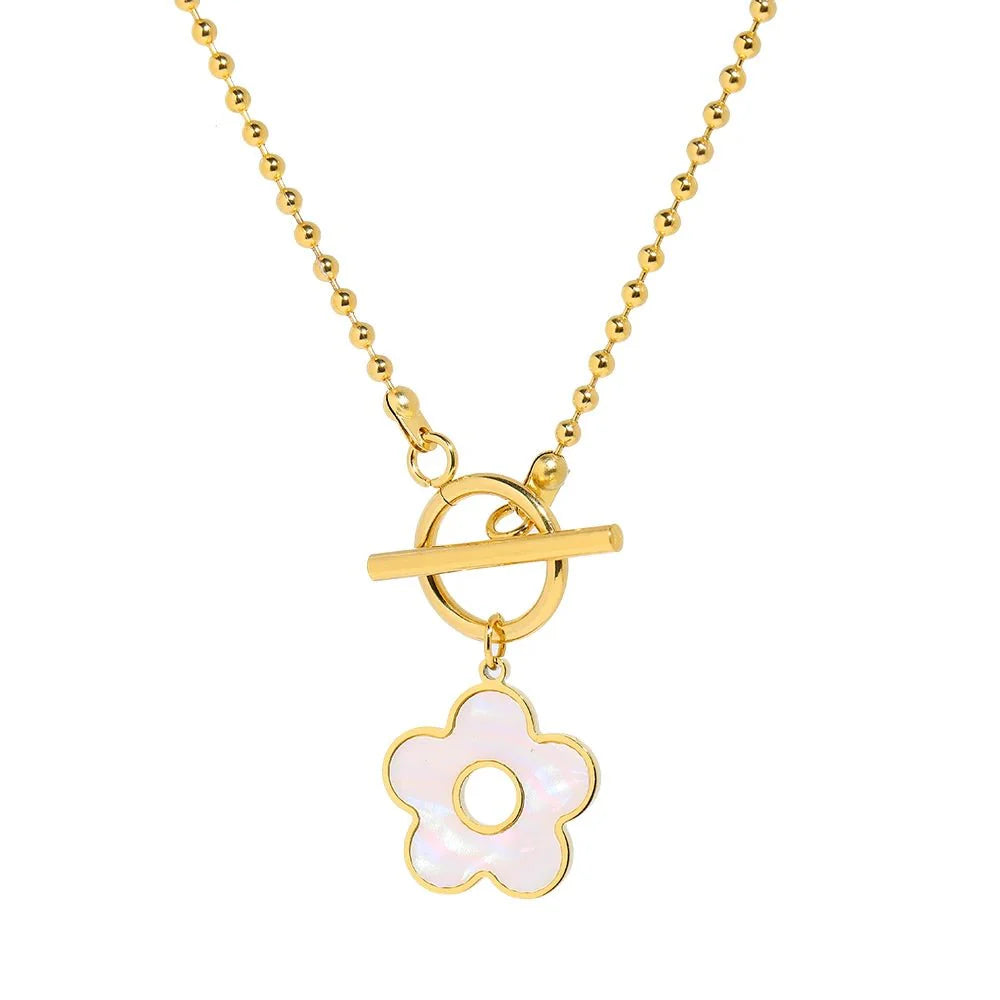 Floral Shell Open Clasp Necklace - Veinci
