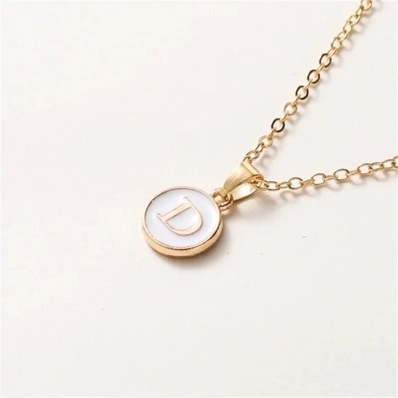 Gold Accented Circle Letter Initial Necklace - Veinci
