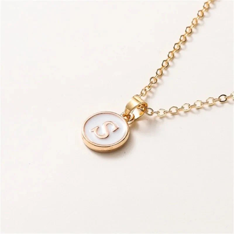 Gold Accented Circle Letter Initial Necklace - Veinci