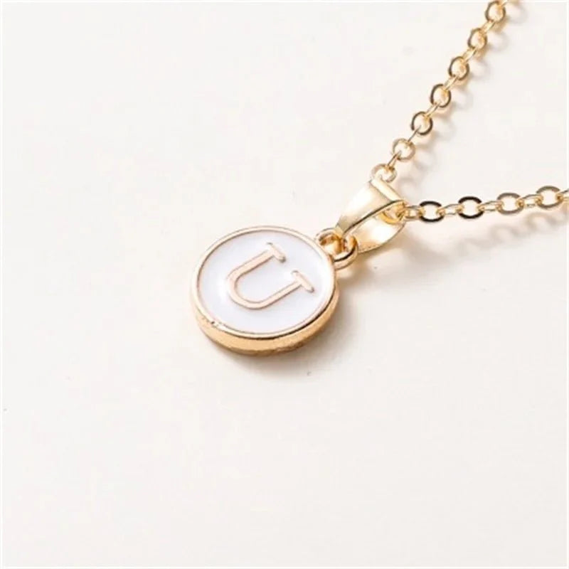 Gold Accented Circle Letter Initial Necklace - Veinci
