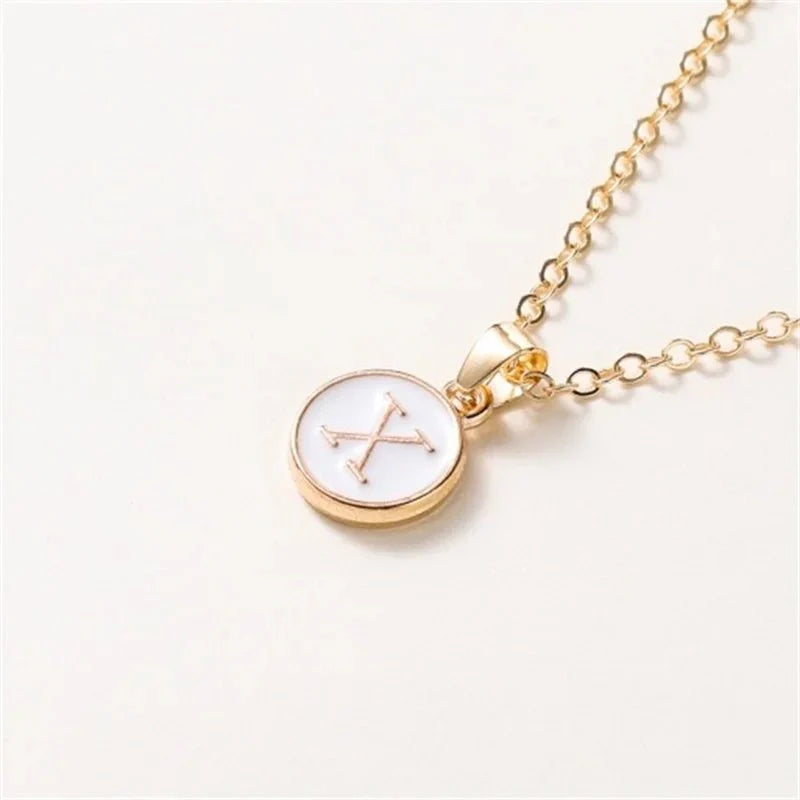 Gold Accented Circle Letter Initial Necklace - Veinci