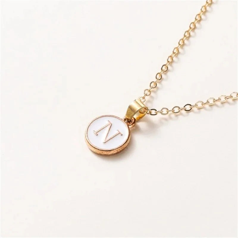 Gold Accented Circle Letter Initial Necklace - Veinci