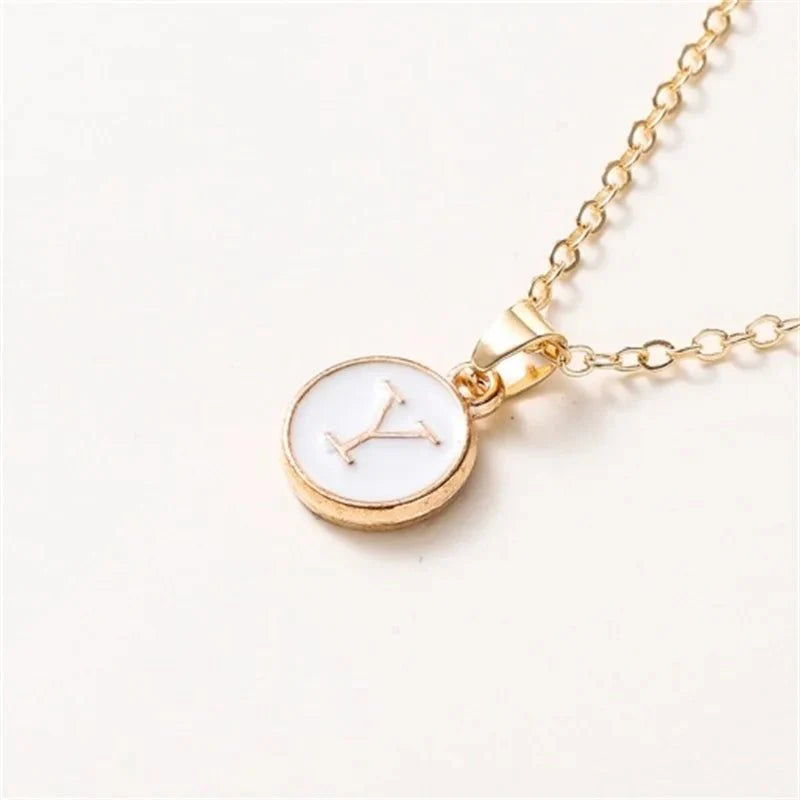 Gold Accented Circle Letter Initial Necklace - Veinci