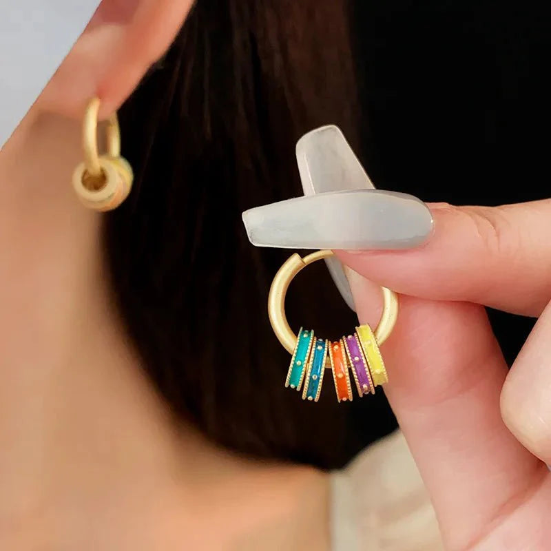 Gold Accented Colorful Circles Necklace and Earrings - Veinci