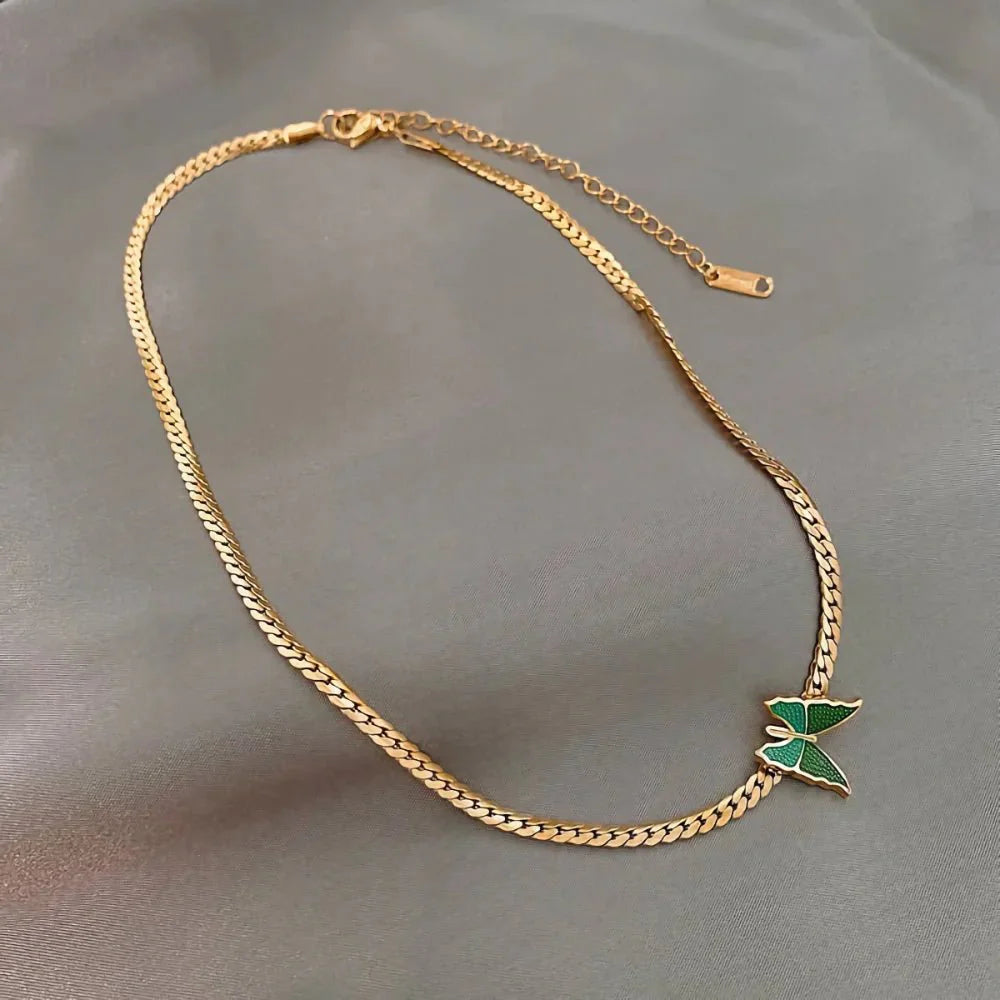 Golden Herringbone Butterfly Choker Necklace - Veinci