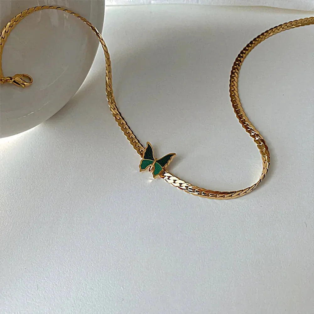 Golden Herringbone Butterfly Choker Necklace - Veinci