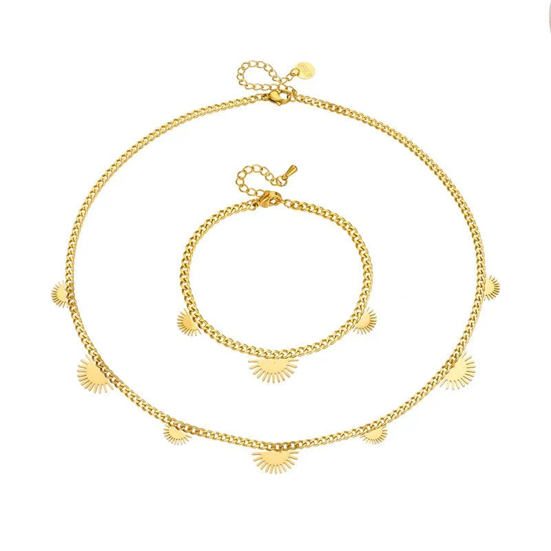 Half Sun Charm Necklace and Bracelet Set - Veinci