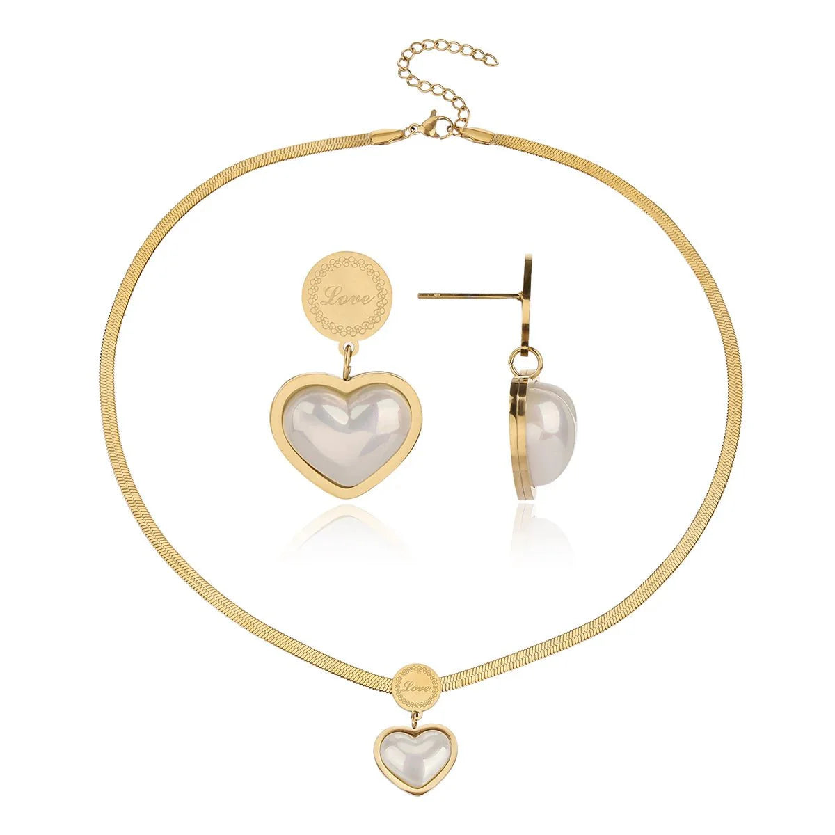 Herringbone Love Heart Necklace and Earrings Set - Veinci