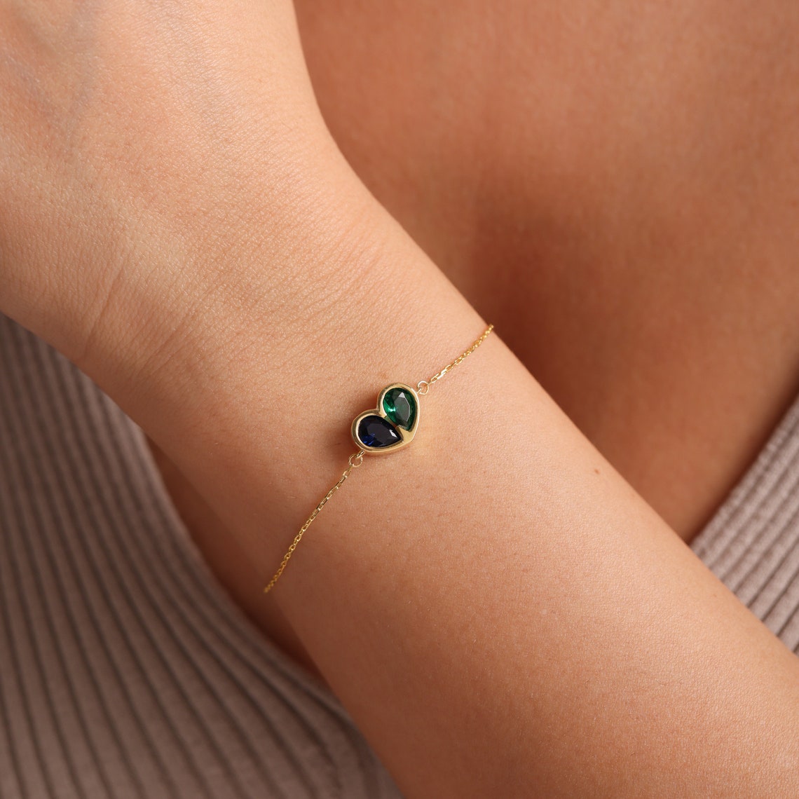 Collar y brazalete de corazón de piedra de nacimiento vinculada para siempre