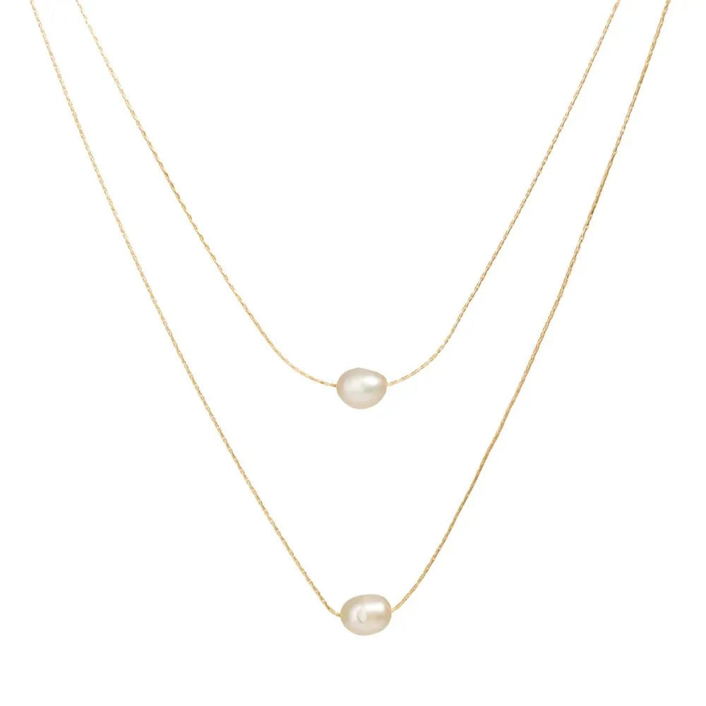 Layered Dainty Strung Pearls Necklace - Veinci