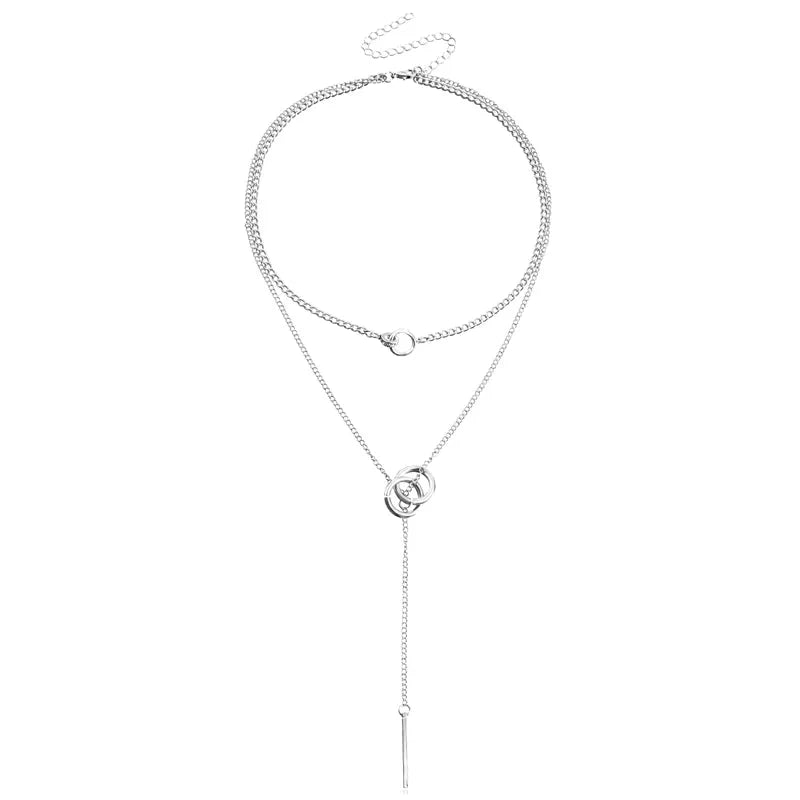 Layered Dual Circle Chain Necklace - Veinci