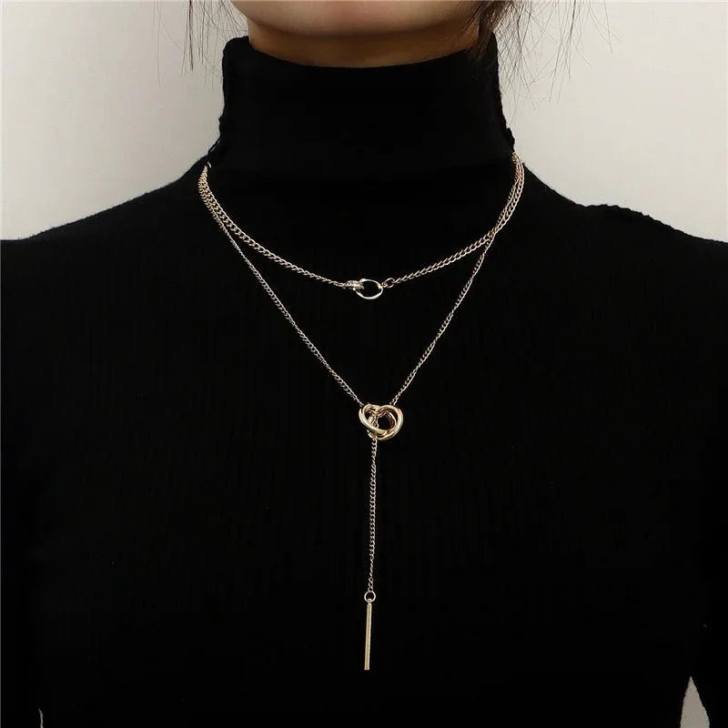 Layered Dual Circle Chain Necklace - Veinci