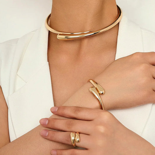 Modern Wrap Choker Necklace, Bracelet, Ring Set - Veinci