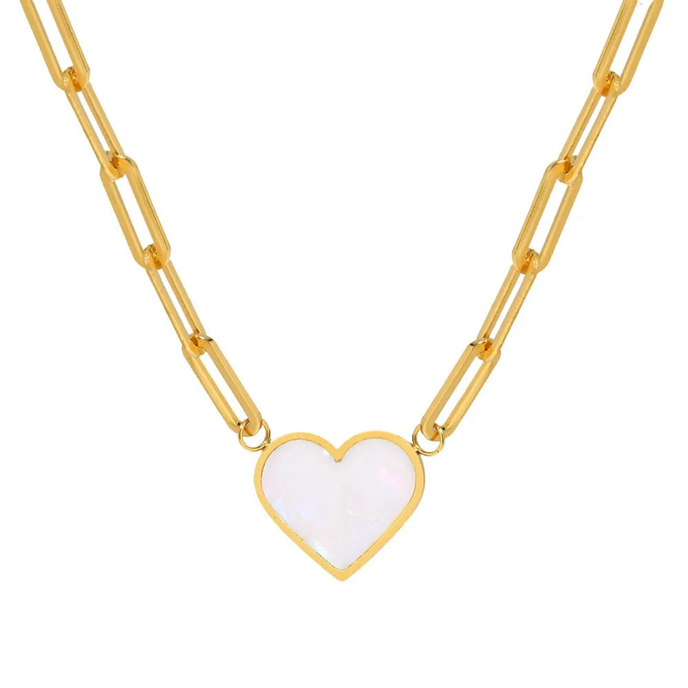 Paperclip Shell Heart Pendant Necklace - Veinci