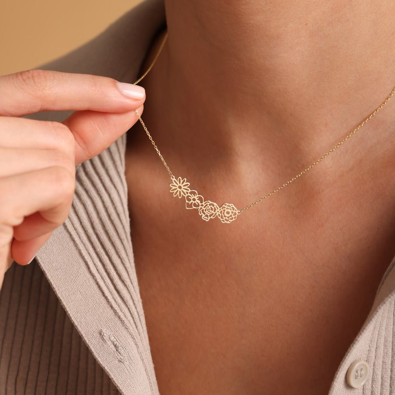 Personalized Birth Flower Chain Bracelet & Necklace - Veinci