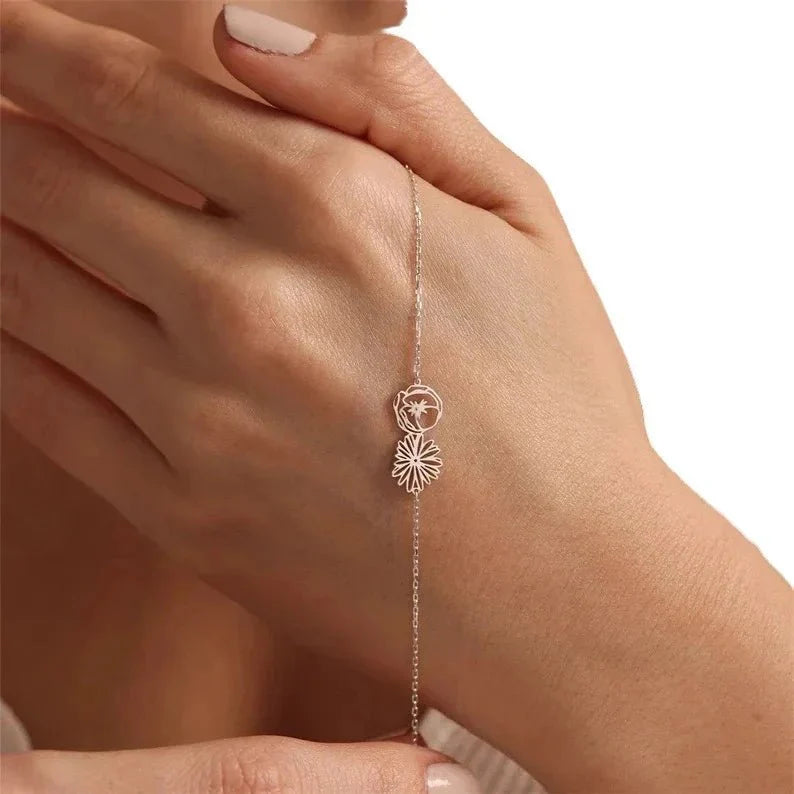 Personalized Birth Flower Chain Bracelet & Necklace - Veinci