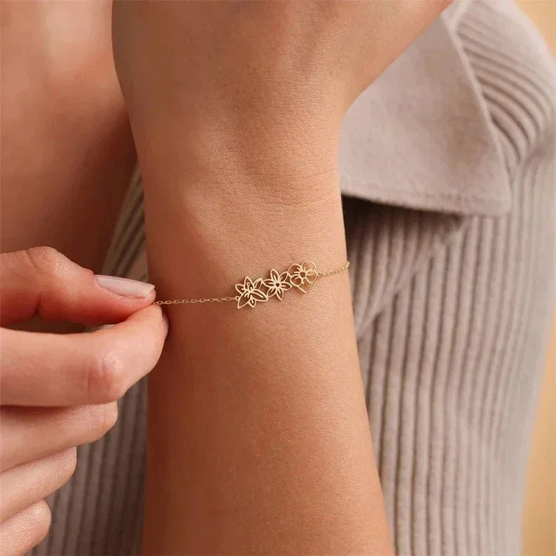 Personalized Birth Flower Chain Bracelet & Necklace - Veinci