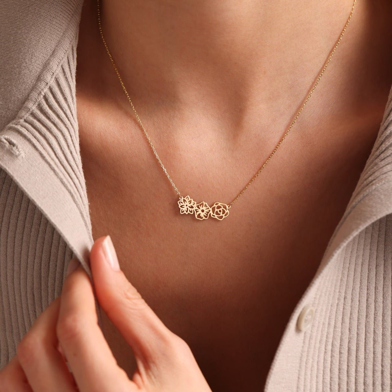 Personalized Birth Flower Chain Bracelet & Necklace - Veinci