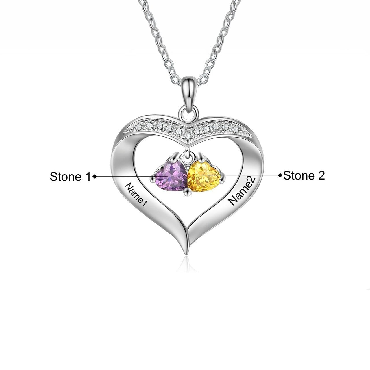 Personalized Name & Birthstone Heart Hanging Pendant Necklace - Veinci
