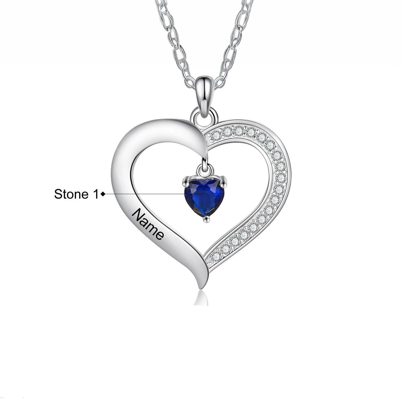 Personalized Name & Birthstone Heart Hanging Pendant Necklace - Veinci
