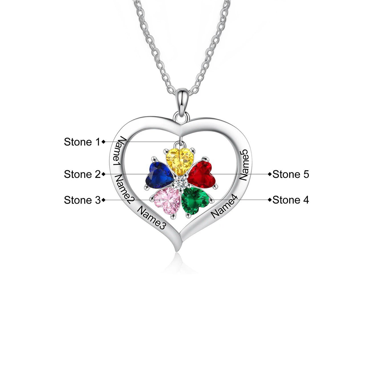 Personalized Name & Birthstone Heart Hanging Pendant Necklace - Veinci