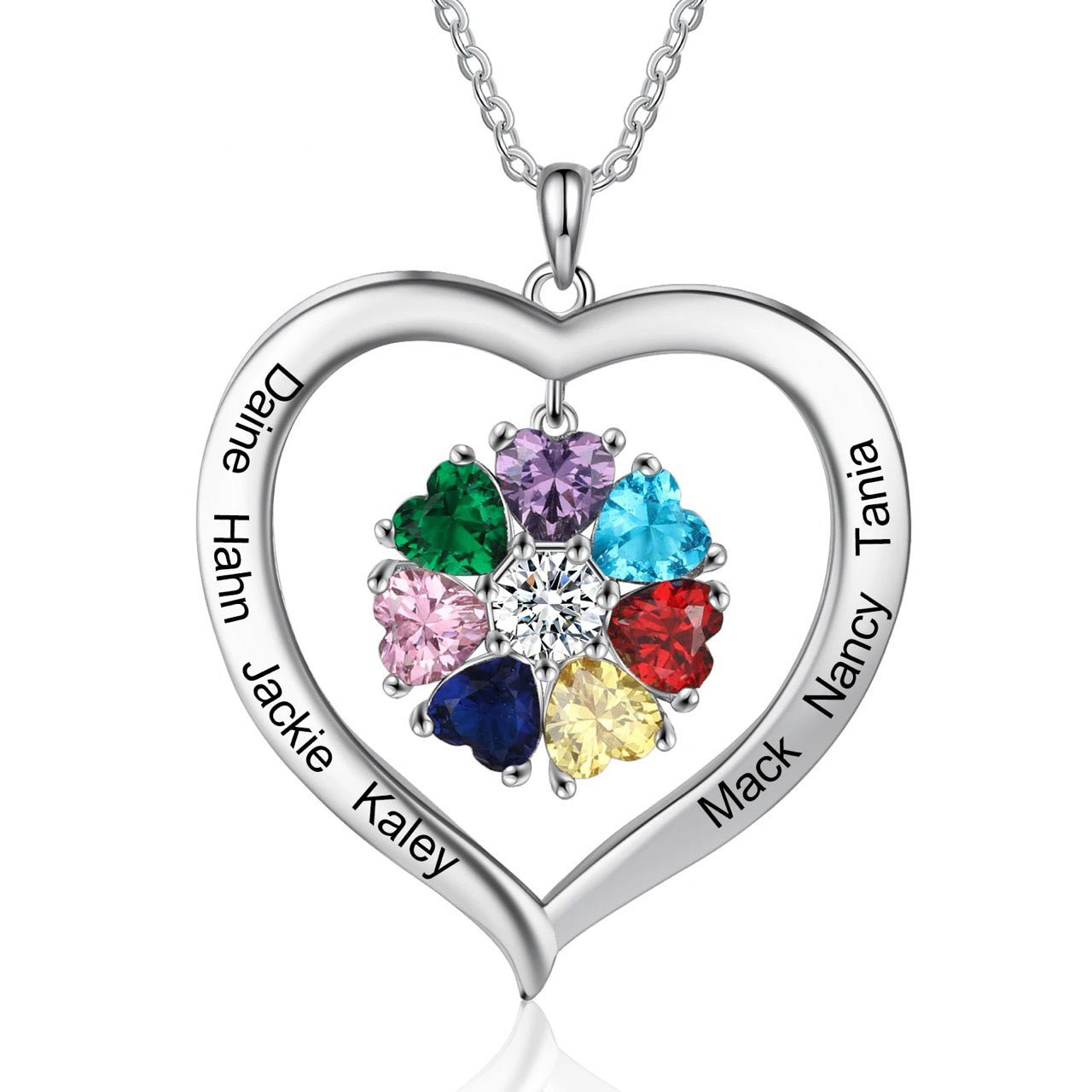 Personalized Name & Birthstone Heart Hanging Pendant Necklace - Veinci