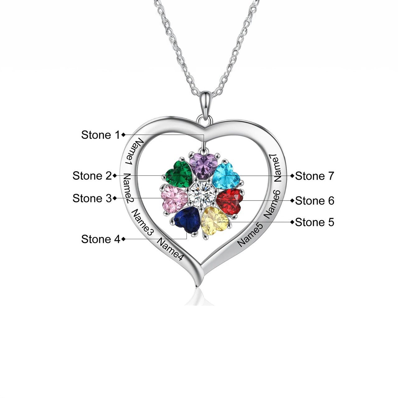 Personalized Name & Birthstone Heart Hanging Pendant Necklace - Veinci