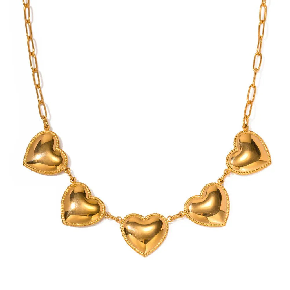 Romantic Five Heart Pendant Necklace - Veinci