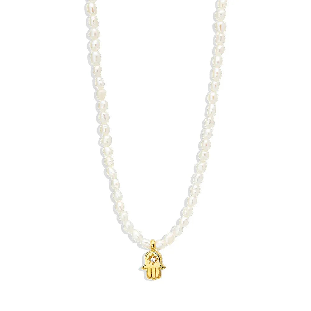 S925 Dainty Diamond Charm Pearl Necklace - Veinci
