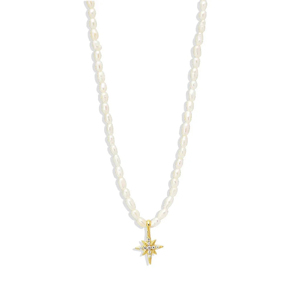 S925 Dainty Diamond Charm Pearl Necklace - Veinci