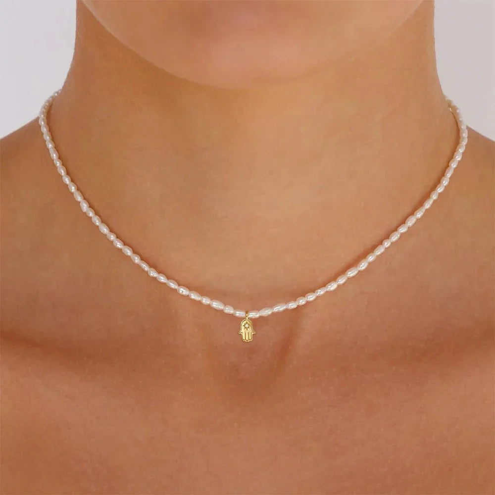 S925 Dainty Diamond Charm Pearl Necklace - Veinci