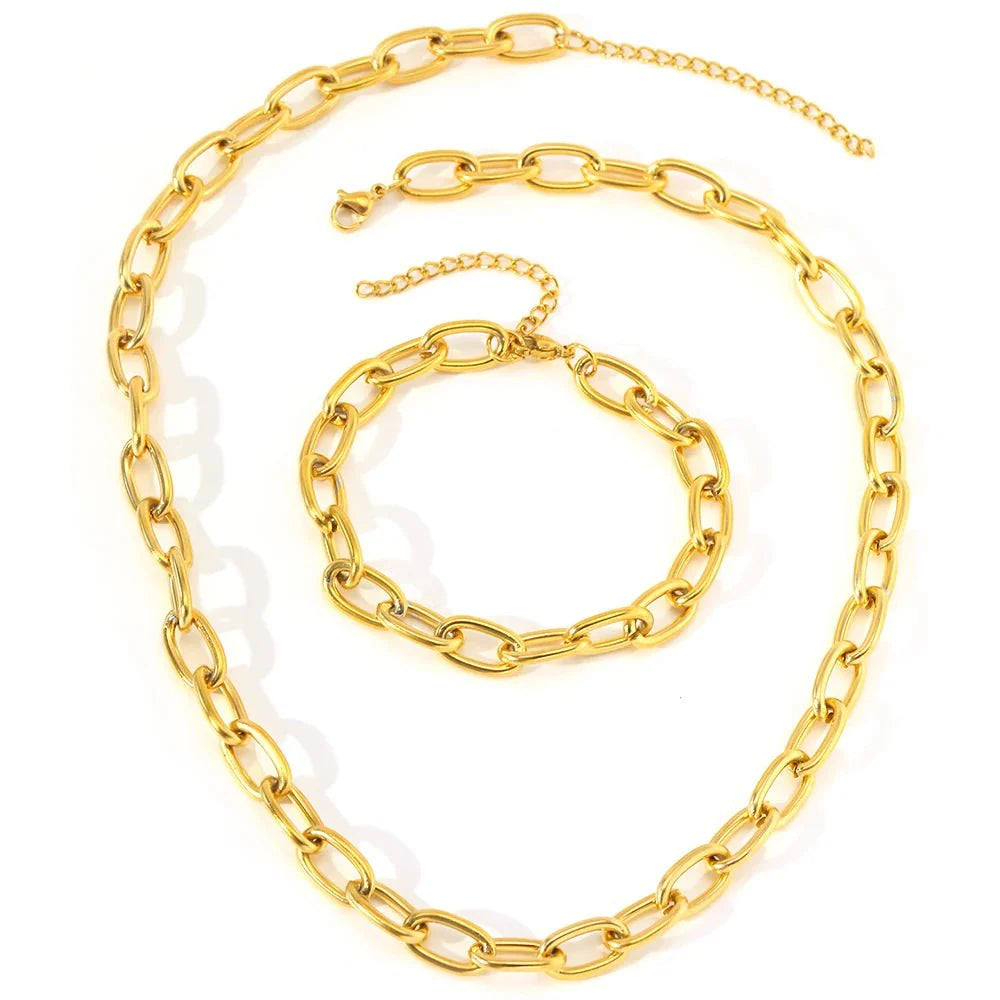 Simple Paperclip Necklace & Bracelet Set - Veinci