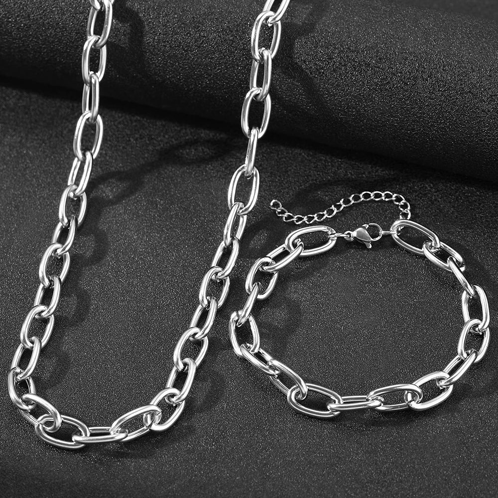 Simple Paperclip Necklace & Bracelet Set - Veinci