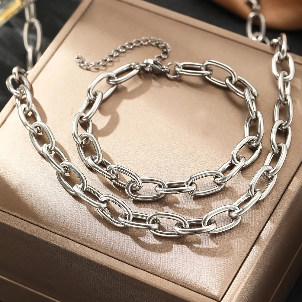 Simple Paperclip Necklace & Bracelet Set - Veinci